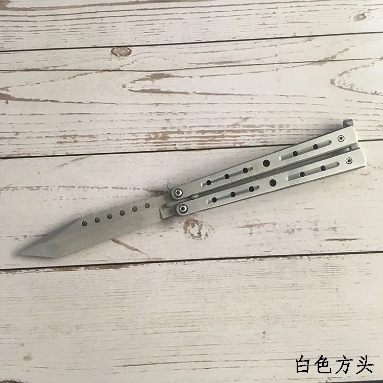 3 цвета, нож из нержавеющей стали, тренировочный нож, титановый нож, бабочка в ноже для мужчин, подарок+ сумка+ отвертка+ жалюзи - Цвет: baisefangtou
