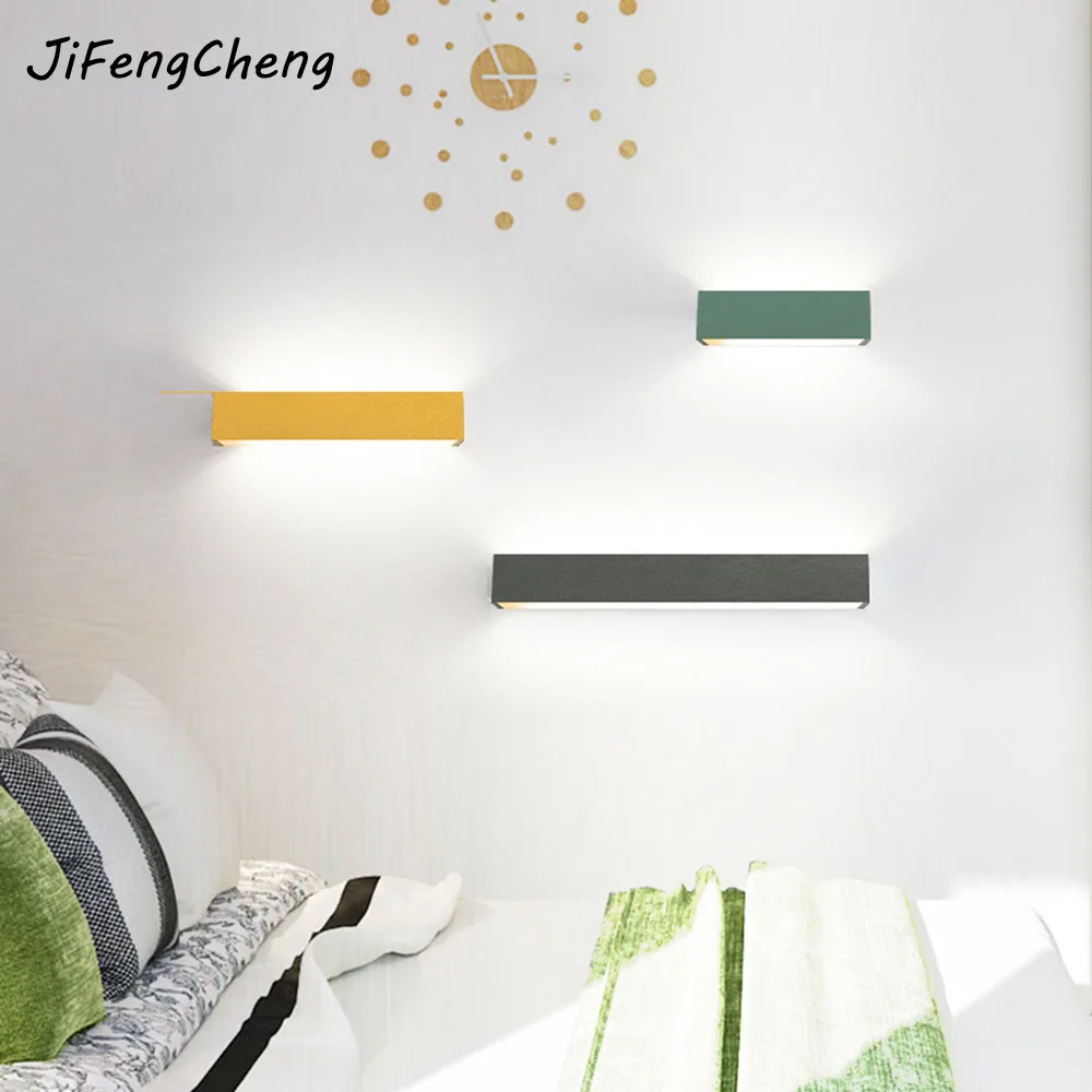 

JIFENGCHENG Macaron Square LED Simple Modern Living Room Bedroom Aisle Bedside Creative Mirror Wall Light Luminaria