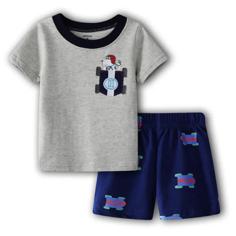 Комплекты одежды для новорожденных Костюм для маленьких мальчиков с динозавром футболка для 6, 9, 12, 18, 24 месяцев клетчатые шорты комплекты со штанами летние хлопковые комплекты