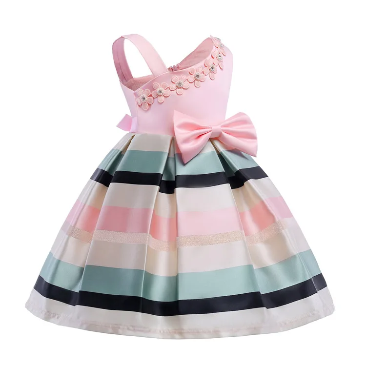 

2018 New Girls Princess Dress Summer Striped Pink Frocks for Baby Birthday wedding Festival Party Dresses vestidos costumes