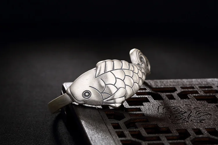 Uglyless Настоящее Твердое Серебро 990 преувеличенный большой размер рыбы браслеты для женщин Экзотические ручной работы Открытый браслет