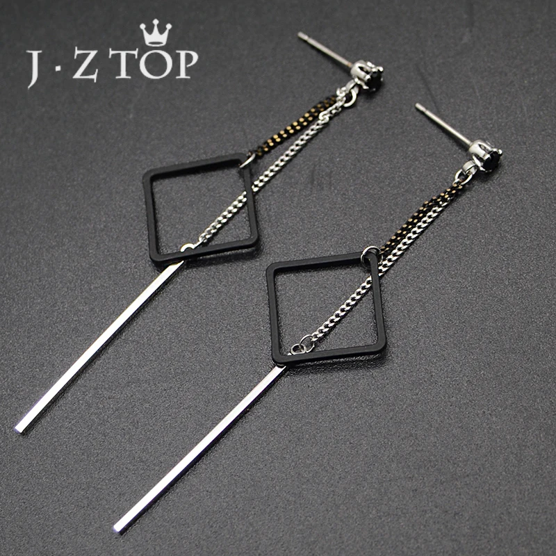 

JZTOP Geometry Square Tassel Dangle Earrings Woman Classic Black Crystal Long Drop Earring Female Party Jewelry Oorbellen