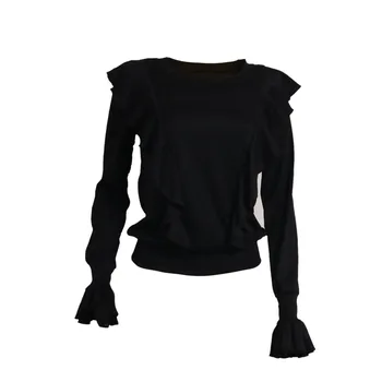 

TTOU Women Soft Ruffled Sweaters Tops Flare Sleeve Solid Knitted Sweater Ladies Casual Pullovers Winter
