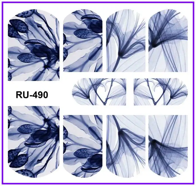 Лак для ногтей, водная наклейка, полное покрытие, цветок X RAY, прозрачные лепестки, цветы, розы, красные, синие RU487-492 - Цвет: RU490