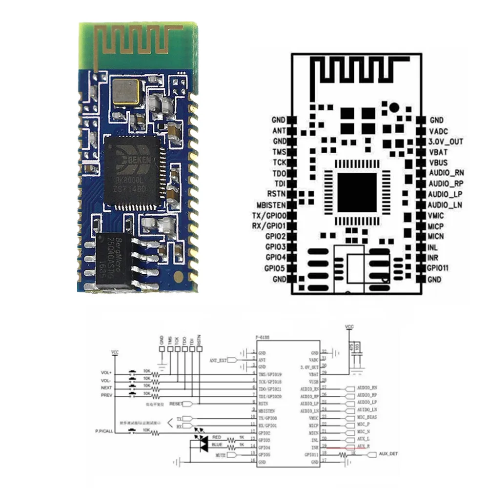 Bluetooth стерео аудио модуль передачи BK8000L AT команды SPP Bluetooth динамик усилитель DIY