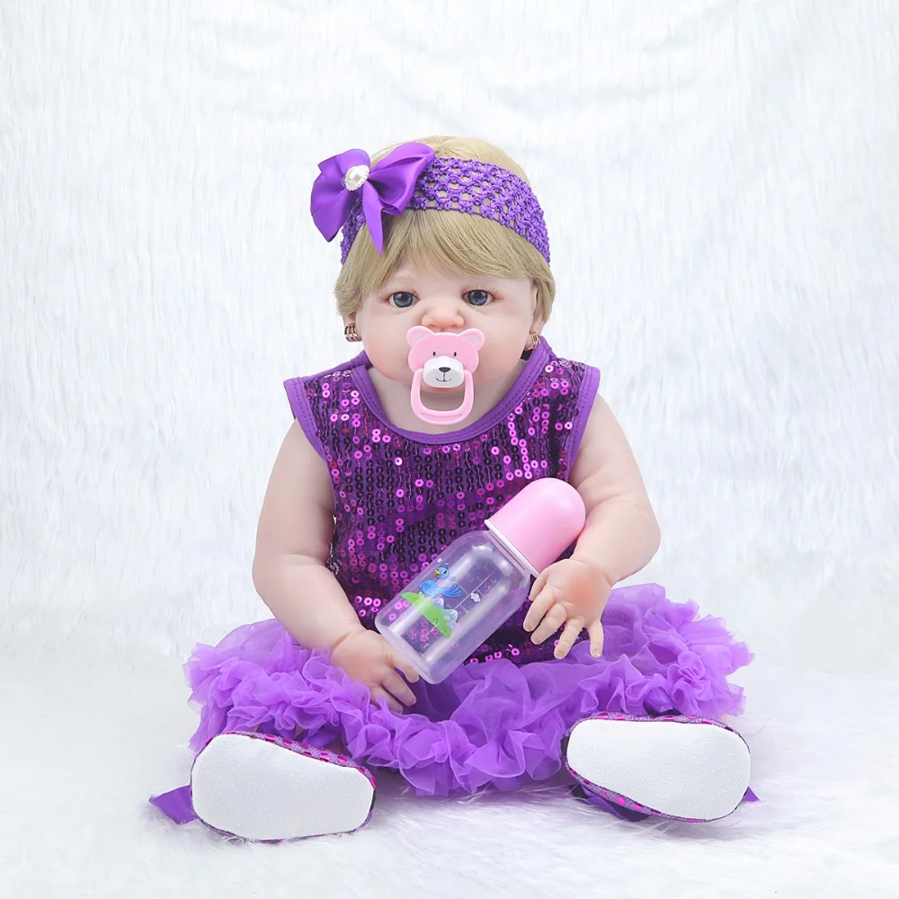 

Forrsdor 22in lovely Victoria full silicone lifelike newborn Baby girl with Purple TUTU skirt silicone Bonecas Bebe Reborn dolls