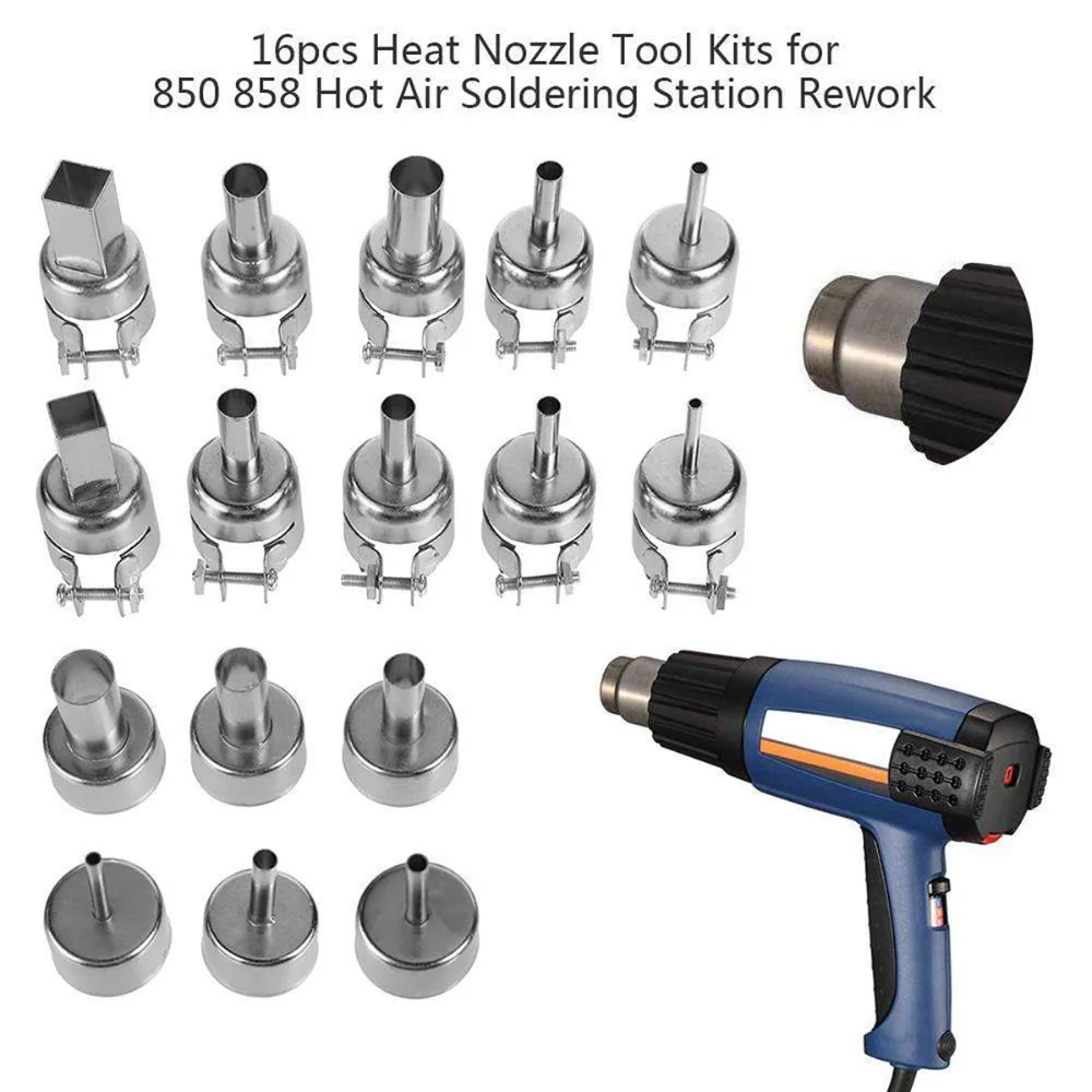 

16pcs/Set Hot Air Heat Gun Nozzles Station Repair Tools Rework Soldering Electric Industrial Desoldering Kits for 850 858