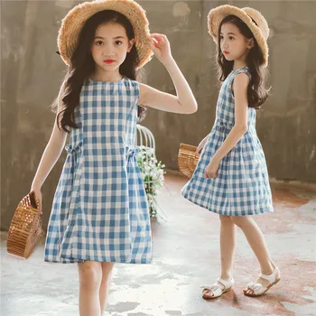 

Kids Girls Summer Sweet Casual Sundresses Check Plaid Gingham Princess Cotton Line Dress Party Dresses Vestido children Clothing