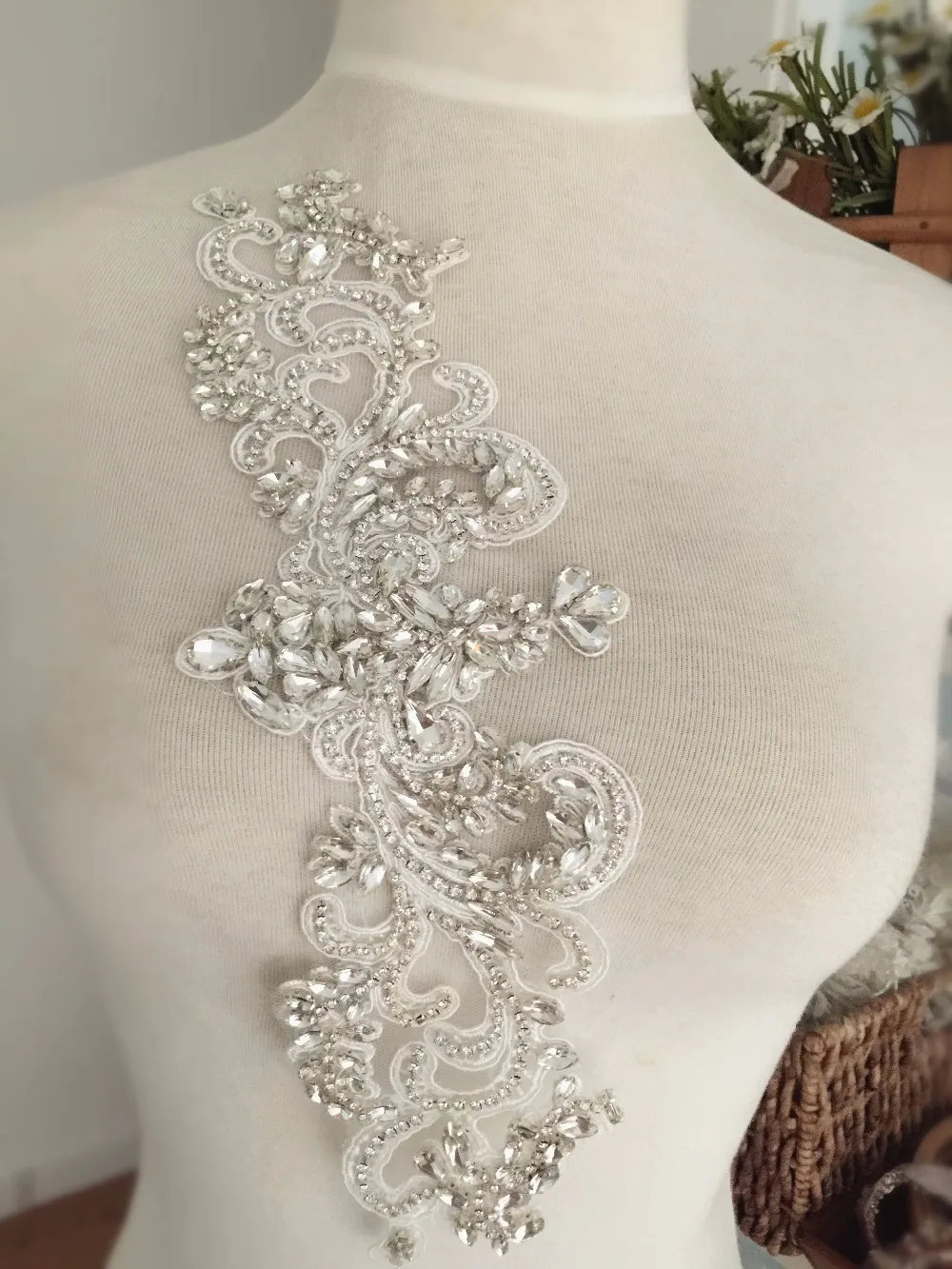 

Clear Crystal Rhinestone Beaded Bridal Applique for Wedding Belt Bridal Sash Haute Coture Aceessories