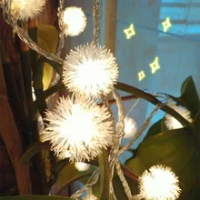 Battery 3M 24 LED Furry Snow Ball Edelweiss Led Christmas String Lights for Garden Home Decor Wedding party Garland Decorations
