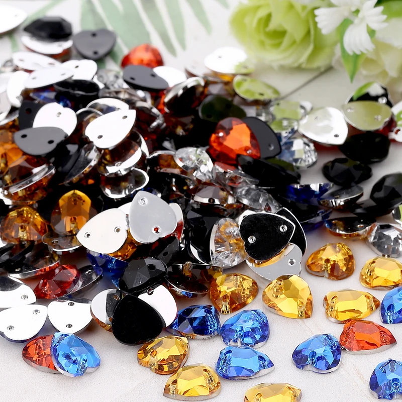 9X10MM Sewing 100PCS /Lot Colorful Flat back Stones Heart Strass Crystal Sew On Acrylic Gems for DIY Clothes Deco | Дом и сад
