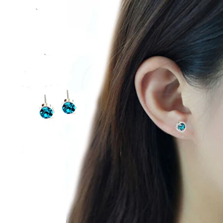 New Fashion Exquisite Stud Earrings Cute Cherry Star Crown Crystal Imitation Pearl For Women Piercing Jewelry Brincos Gift - Окраска металла: EB0003 Blue