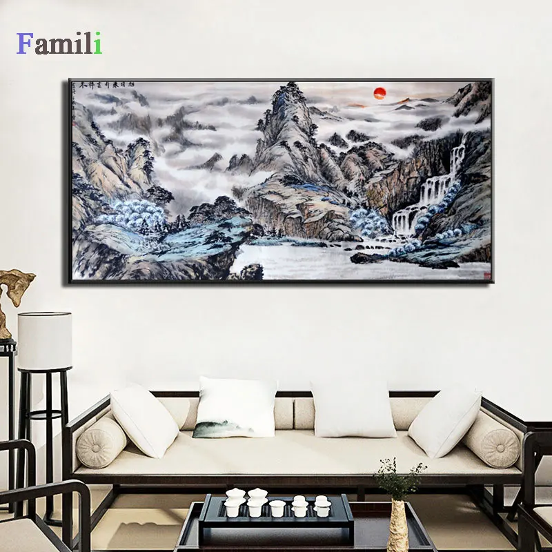 Абстрактный Горный пейзаж вдохновляющий холст картины настенный китайский арт картины плакат печать для гостиной домашний офис Декор