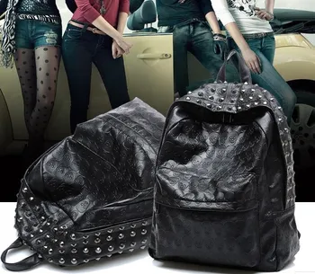 

031118 new hot lady skull rivet backpack female travel bag