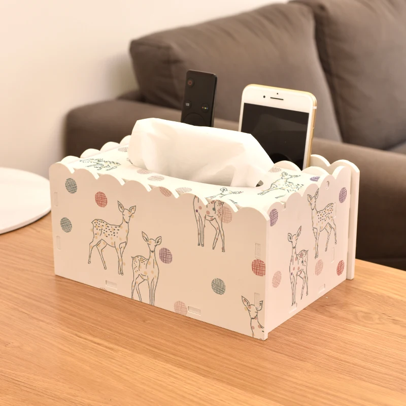 

Home Kitchen PVC-wood Tissue Box DIY Solid Napkin Holder Case Remote Control Container Multifunctional Tissue Case 1pc