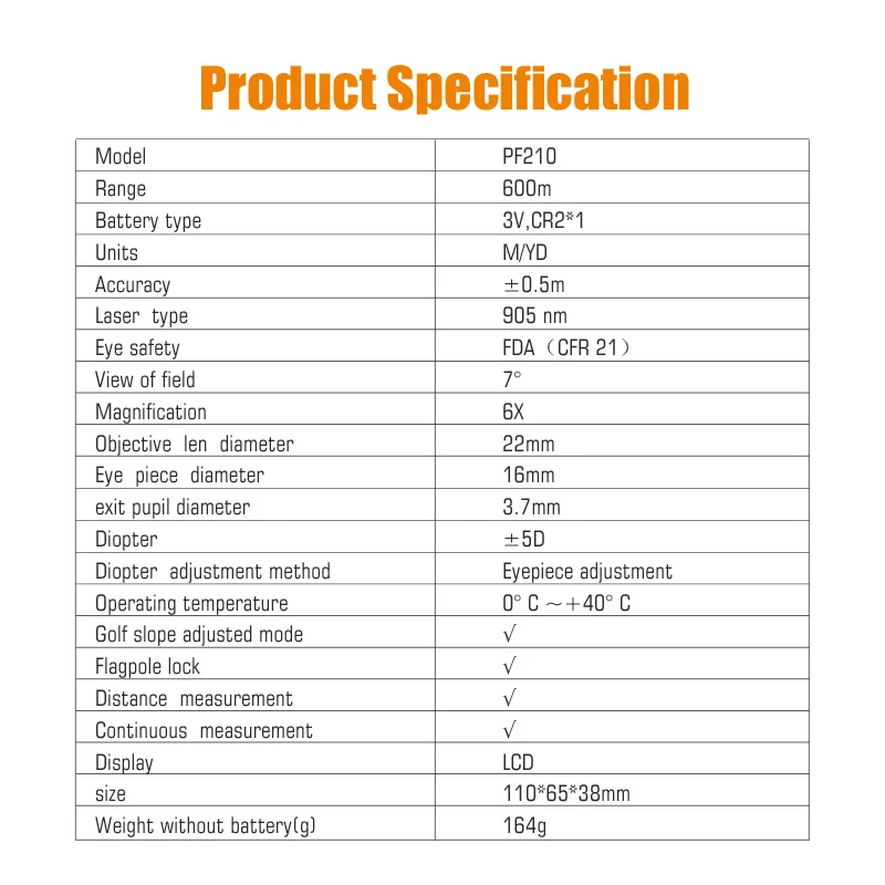 Mileseey PF210 PF3S Гольф бинокль с лазерным дальномером лазерный дальномер 600 м лазерный дальномер 6X монокулярный для гольфа Охота
