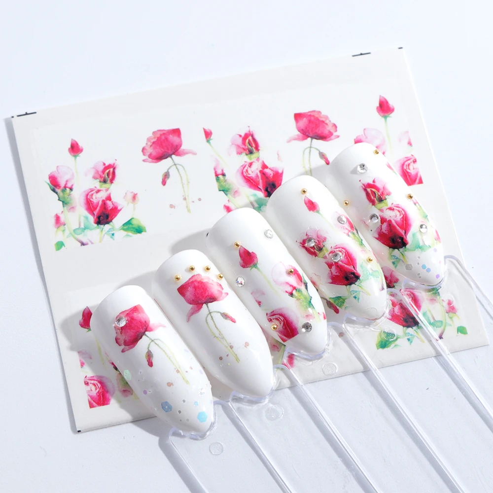 1 PCS Charming Watermark Nail Art Stickers Colorful Floral Pattern Nail Slider Holographic Stickers For Nail Decors LASTZ665-668