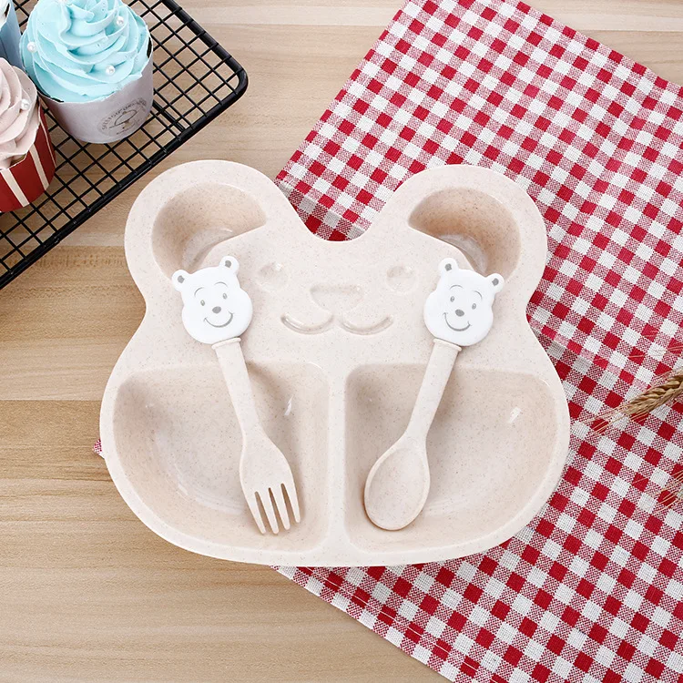 3ps/set Cute wheat straw dish children's tableware set baby training bowl set kids bowl plates 3ps/set Cute wheat straw dish children's tableware set baby training bowl set kids bowl plates