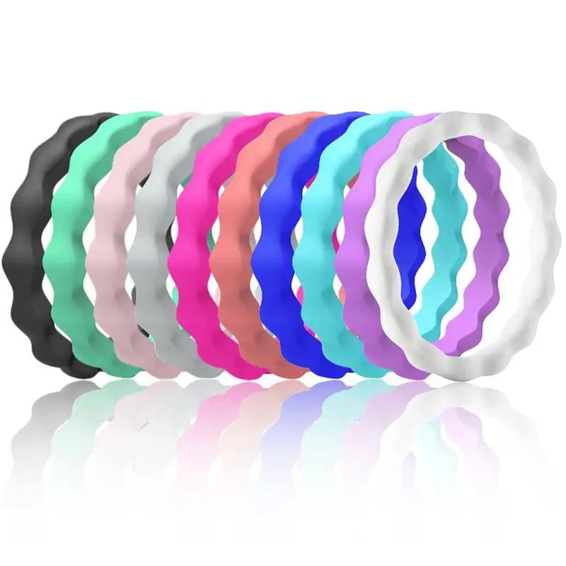 

Size 4-10 Braid Hypoallergenic Silicone Rubber Flexible Ring Band Wedding Engagement Classical Stackable Plain Simple Rings Set