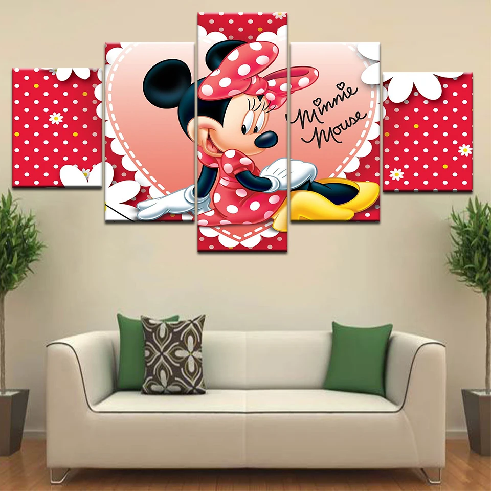 The pink Minnie Mouse lovely Modern Canvas Wall Art 5 Panel HD Print