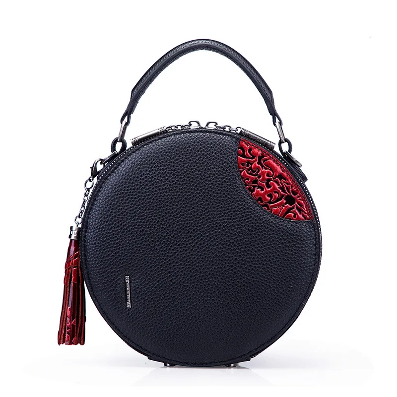 

Women's bag genuine leather single shoulder bag inclined across the round bag 2019 new Baitao Korean version of the first