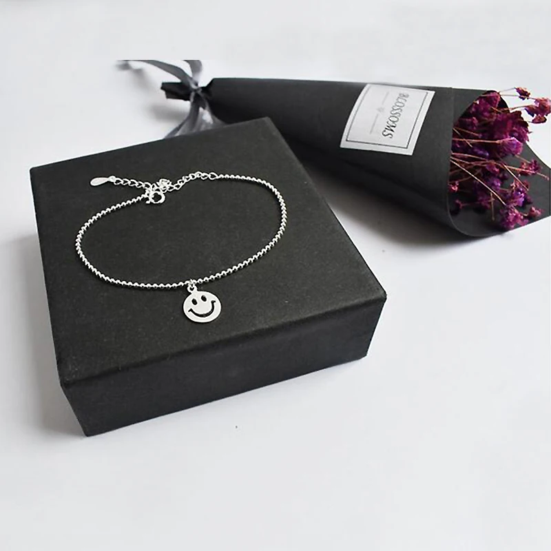 

Fashion Simple Smiley Face Genuine 925 Sterling Silver Chain Bracelet Ladies Female Women Bracelets Free Shipping DO16