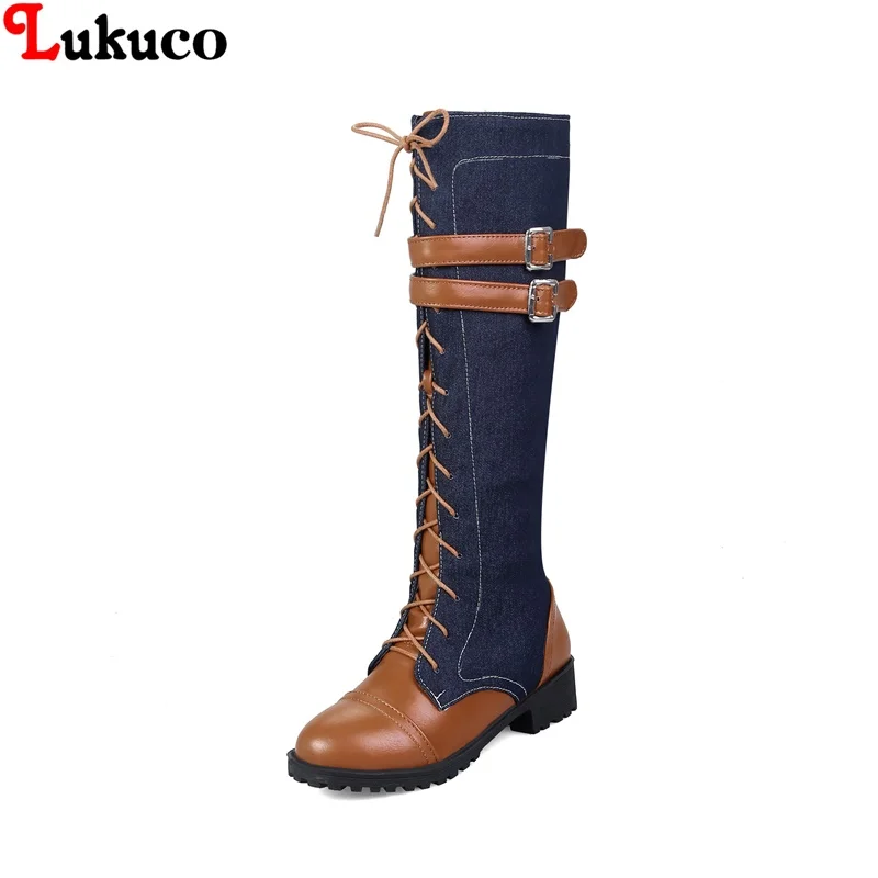 

Lukuco Elegant New Botas Knee-High Boot Women Shoes Large Size 40 41 42 43 44 45 46 Free Shipping Handmade Footwear Flats Woman