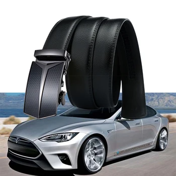 

1set For Tesla Model S Model X 3 P100D P85D 3D Meatl Emblem Accessories Logo Genuine Leather Car Styling Cool Business Belt