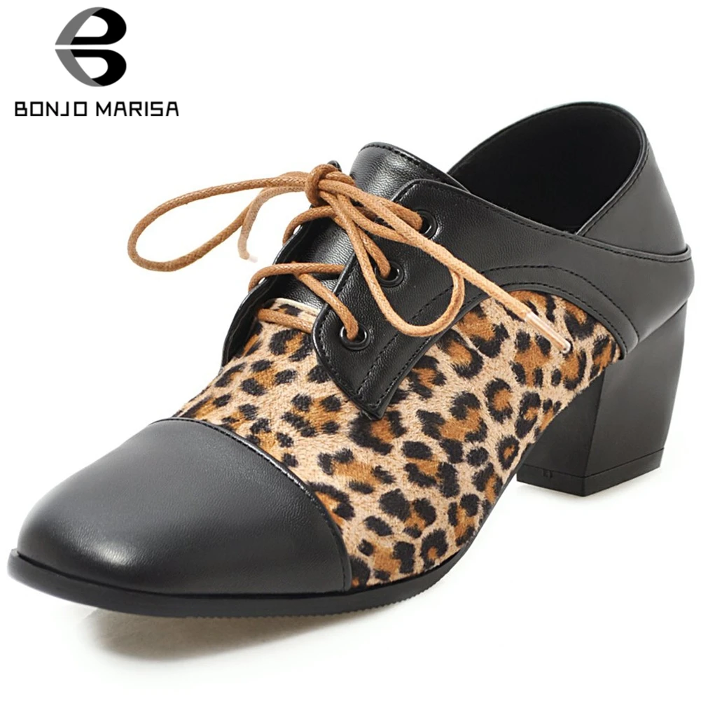 

BONJOMARISA New Arrivals 2019 Large Size 34-43 Lace Up Chunky Heels Spring Autumn Pumps Woman Shoes Women Pumps Lady Shoes