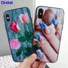 

Luxury Phone Cases for iPhone 6s 7 8 Pluls X XS MAX XR Rose Nail Parttened Case Soft Ultra Thin Mobile Phone Cover Accessories