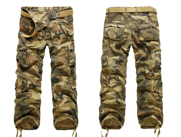 Штаны-карго новый хлопок 2018 для мужчин Военная униформа Стиль Тактический тренировки прямые мотобрюки повседневное камуфляж