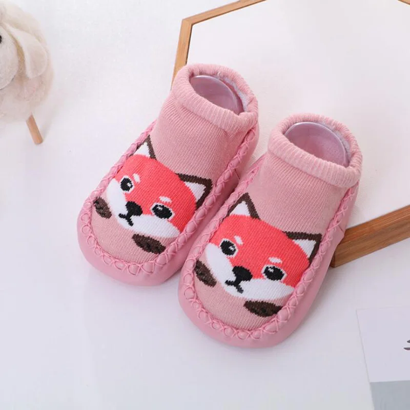 Осенне-зимняя обувь новая детская пол носки для детей ясельного возраста хлопчатобумажные, с мультипликационными персонажами Нескользящие Носки для малышей - Цвет: Pink fox