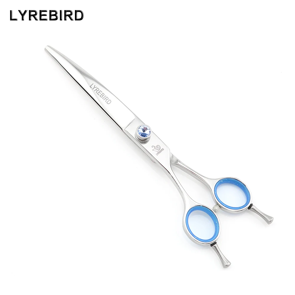 

Pet dog grooming scissors Lyrebird 7 INCH Left hand dog curved hair shear big blue stone 2 finger pins with bag or not NEW