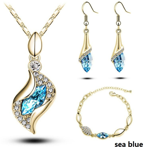 Austrian Crystal Jewelry Set Chain Horse Eye Pendant Necklace Bracelet Earrings Wedding Jewelry Sets Women