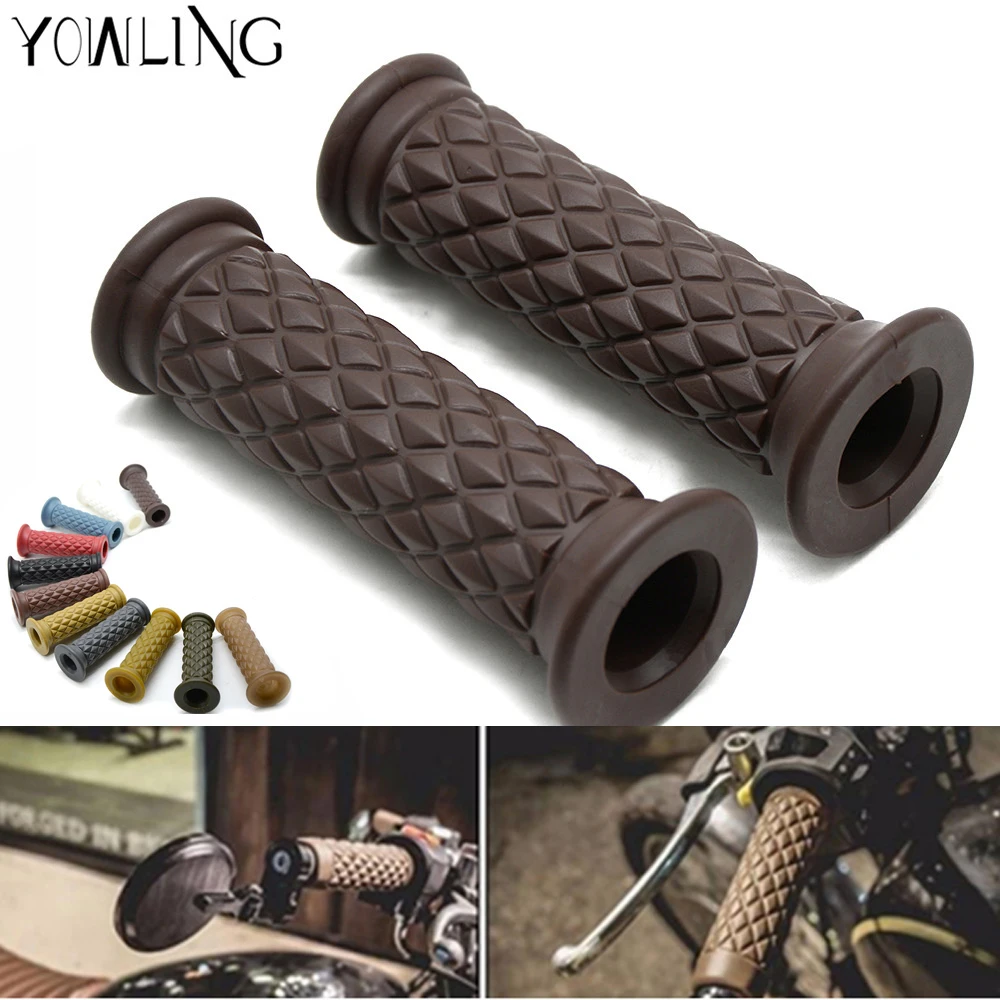 Universal 7/8" & 1" Retro Rubber Handlebar Hand Grip For Harley Honda Yamaha Suzuki Kawasaki Cafe Racer Bobber Custom
