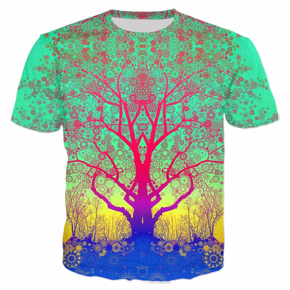 

YX Girl New Fashion Womens Men Red Space Tree T shirt Funny 3d Printed Starry Tree Tshirt Unisex Tees Tops T-shirt Drop