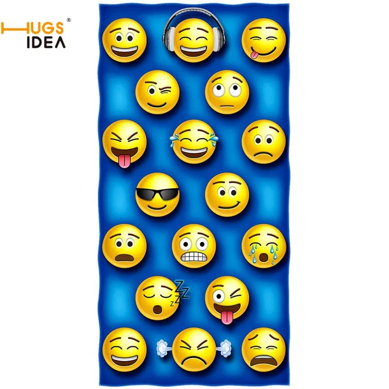 

HUGSIDEA Emoji Cotton Beach Towels Tortoise Shell Print Microfiber Home Textile Bath Towel for Children Funny Large Thick Toalla