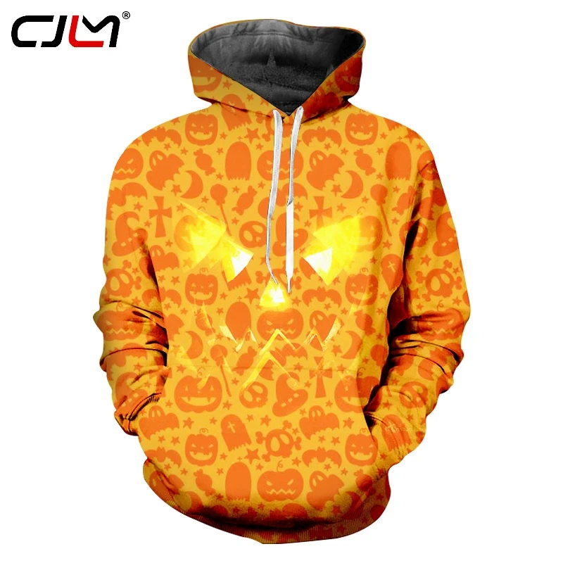 

CJLM Men's Casual Hoodies 3D Printed Pumpkin Sweatshirt Halloween Ghost Skulls Hot Sale Free Shipping Man Pullover