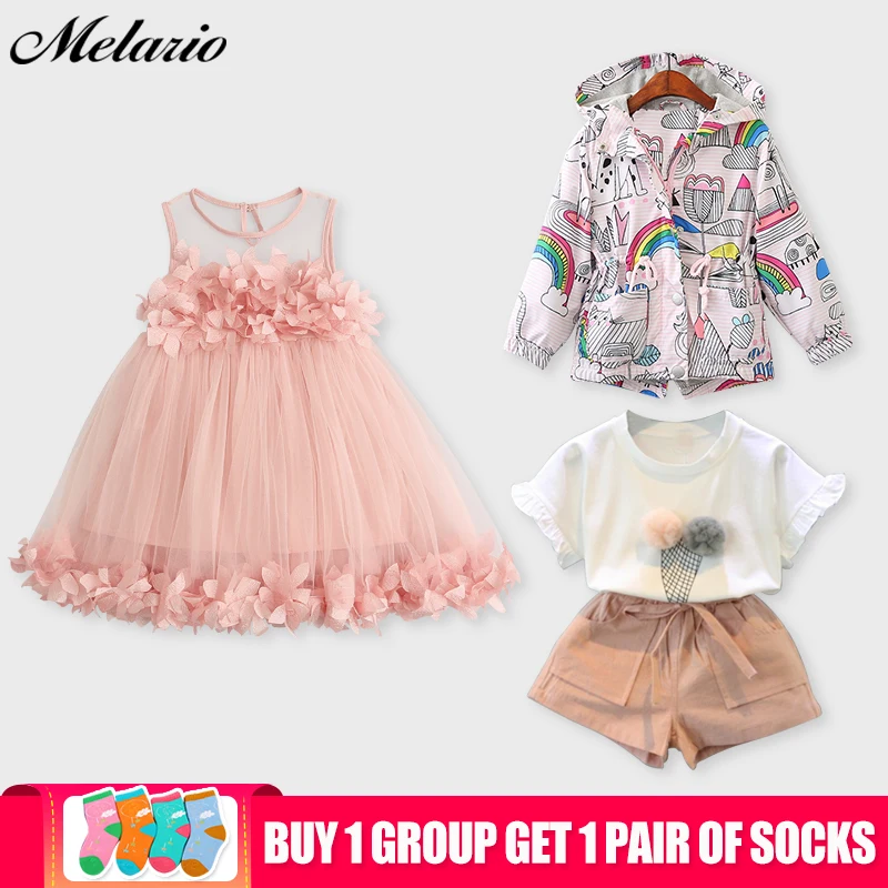 

Melario Girls Dress Fashion 2019 New Spring summer Kids Dresses Girls Long Sleeve Princess Dress Beach Dress 3Pcs Gift Package