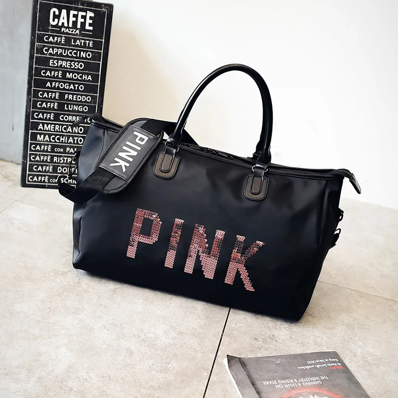 Новейший дизайн, розовая спортивная сумка с блестками и буквами для спортзала и фитнеса, сумка через плечо, женская сумка-тоут, сумка для путешествий