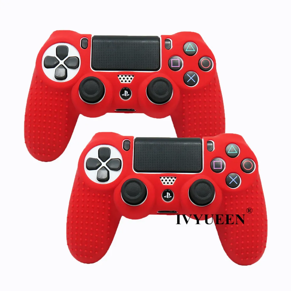 IVYUEEN 2 упак. противоскользящие силиконовая крышка кожи для sony Play Station Dualshock 4 PS4 Pro Slim контроллер(2 Чехол+ 4 ручки - Цвет: 2 Red