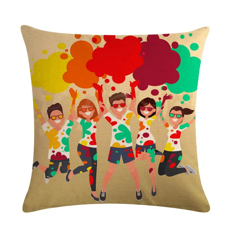 Индийская наволочка Happy Holi праздничная для подушки тонкие льняные хлопковые