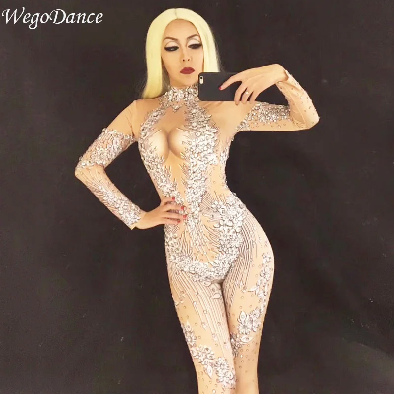 Комбинезон Стразы женский с 3D-принтом пикантный модный костюм певицы DJ GOGO для