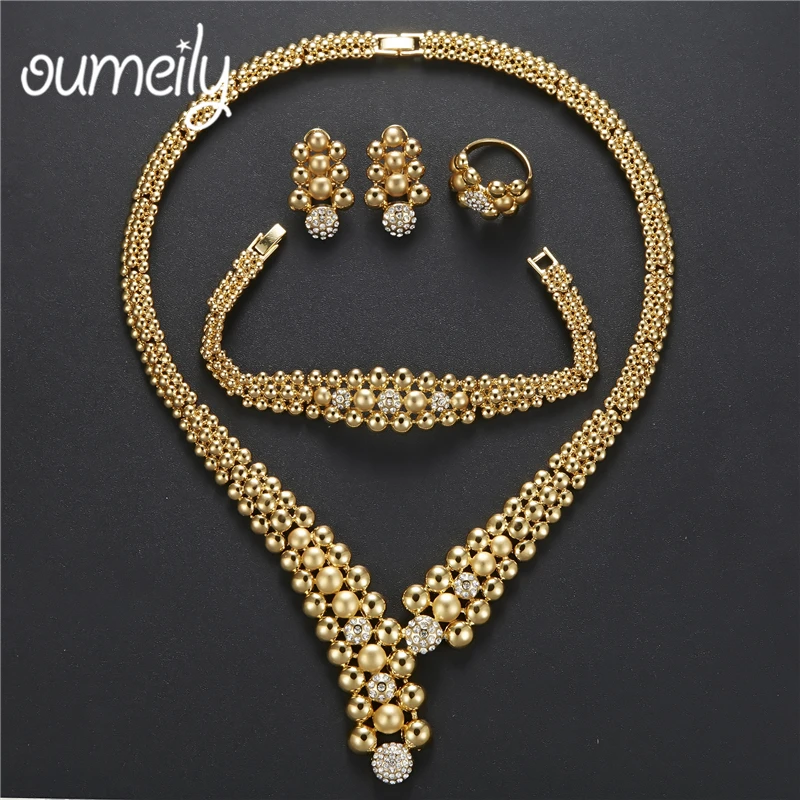 

OUMEILY Jewelry Sets Elegant Women African Beads Jewelry Set Wedding Engagement Bridal Jewelry Sets Indian Gold Color Jewellery