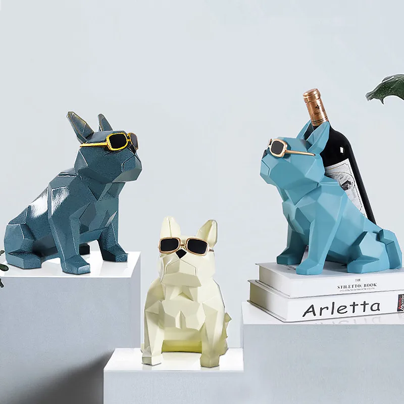 Home Creative Geometry Bulldog Resin Wine Racks Creative Resin Elegant Dog Manual Home Decorations Ornaments