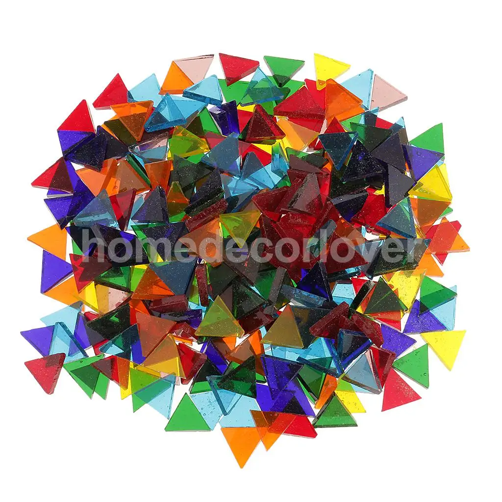 500pcs Assorted Color Clear Triangle Rhombus Glass Mosaic Tiles Pieces for  DIY Craft