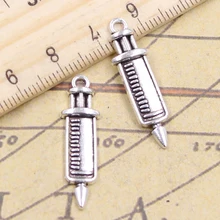 20 pçs encantos doutor seringa 30x9mm antigo prata cor pingentes fazendo diy artesanal jóias fábrica atacado