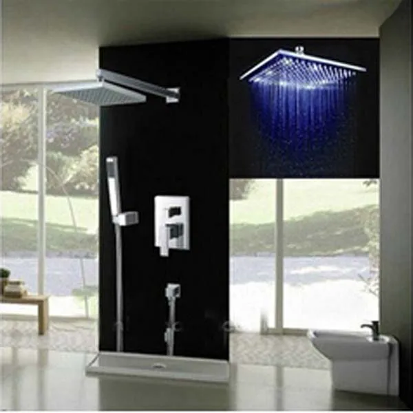 

Bathroom Chrome Rain 12" LED Shower Head Faucet Set W/ Valve Hand Shower Mixer Tap
