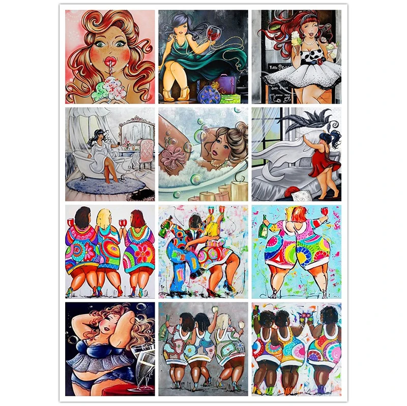 

MTEN Full Square Drill 5D DIY Diamond Painting "Cartoon Fat Lady" 3D Embroidery Cross Stitch Mosaic Home Decor Gift KBL