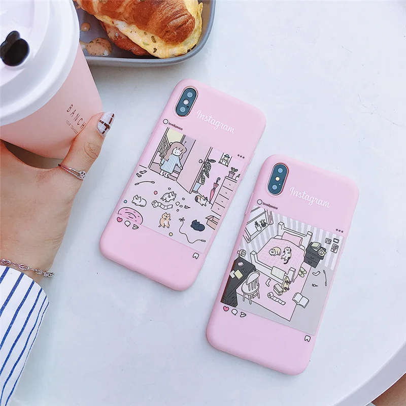 

Instagram Naughty Cats Case for iPhone 6 6s 6plus 7 8 Plus Candy Color TPU Silicone Cases for iPhone X Xs Max Xr Coque funda